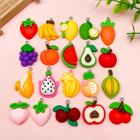 Resin Simulation Fruit Vegetable Charms For DIY Jewelry Making Colorful Miniature Food Pendants For Keychain Bracelet Accessory
