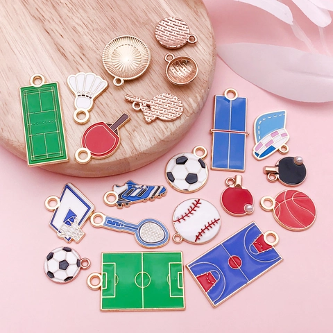 Sports Theme Enamel Alloy Charms Set Football Basketball Baseball Table Tennis Pendants For DIY Jewelry Making Keychain Accessories