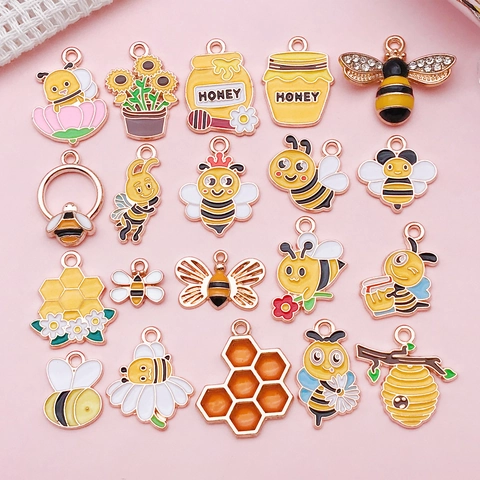 Simpatici Ciondoli Ape e Girasole in Lega di Smalto per Creazione di Gioielli DIY Charms Vaso di Miele per Bracciale Collana Fai da Te