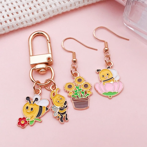 Simpatici Ciondoli Ape e Girasole in Lega di Smalto per Creazione di Gioielli DIY Charms Vaso di Miele per Bracciale Collana Fai da Te