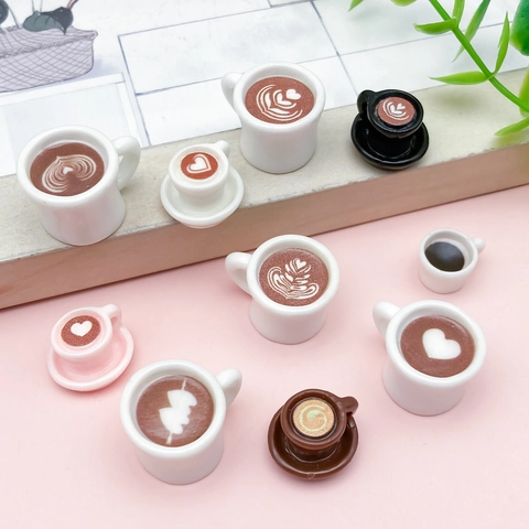 Miniature Resin Coffee Cup Charms Simulation 3D Heart Latte Art Pendants For Phone Chain Bag Decoration Accessories