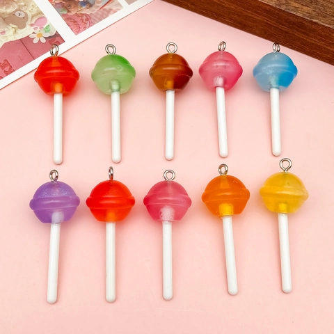 Resin Simulated Lollipop Charms For DIY Jewelry Making Cartoon Candy Food Play Pendants With Metal Loop Multicolor Craft Accessories