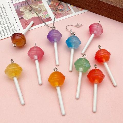 Resin Simulated Lollipop Charms For DIY Jewelry Making Cartoon Candy Food Play Pendants With Metal Loop Multicolor Craft Accessories