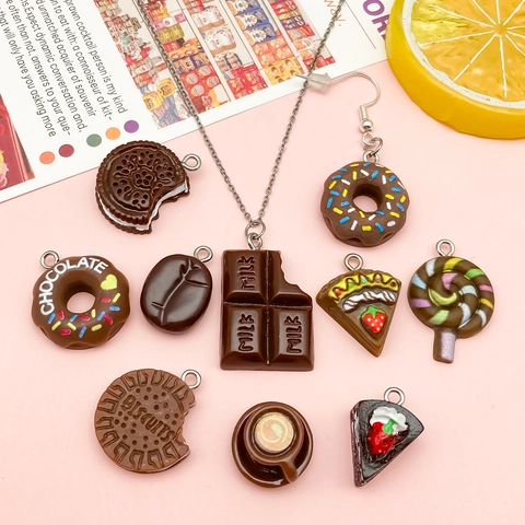 Simulatie Voedsel Hars Hangers Assortiment Chocolade Taart Koffieboon Donut Koekje Lolly DIY Sieraden Maken Ambachtelijke Accessoires