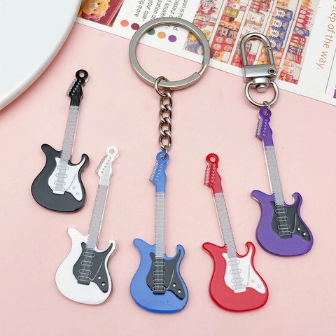 Mini Electric Guitar Acrylic Pendants Simulated Musical Instrument Charms For DIY Jewelry Making Keychain Bag Accessories
