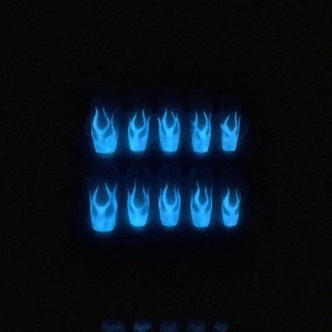 Handgefertigte Leuchtende Blaue Flamme Künstliche Nägel Set Leuchten Im Dunkeln Cool Gothic Falsche Nägel Für Damen