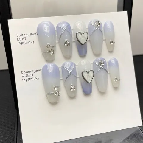 Unghie a Pressione Gradiente Fatte a Mano in Resina Trasparente Unghie Finte Con Cuore Strass Dolce Lussuosa Manicure per Donna