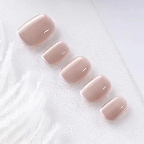 Unghie Finte Artigianali Rosa Nude Punta Francese Corte Quadrate Arrotondate Minimaliste Lucide per Donna Decorazione Manicure