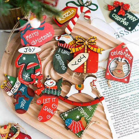 Vintage Kerst Houten Hangers Rustieke Boom Hangers Rendier Sneeuwpop Kerstman Houten Plakjes Decoratie
