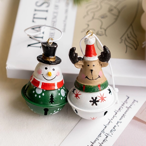 Set di Ornamenti a Campana Appesi per Albero di Natale in Metallo e Resina Babbo Natale Pupazzo di Neve Renna Decorazione Festiva