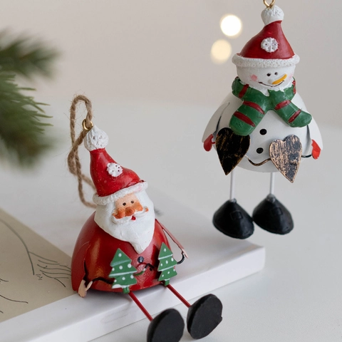 Ornamenti Natalizi Vintage in Ferro e Resina Pendenti a Gamba Lunga Babbo Natale Pupazzo di Neve Renna per Decorazione Albero di Natale Casa