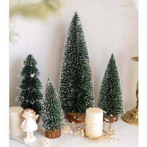 Mini Weihnachtsbaum Tischdekoration Beflockter Grüner Turmbaum Mit Holzsockel Verschneiter Weihnachts Desktop Ornament Geschenk