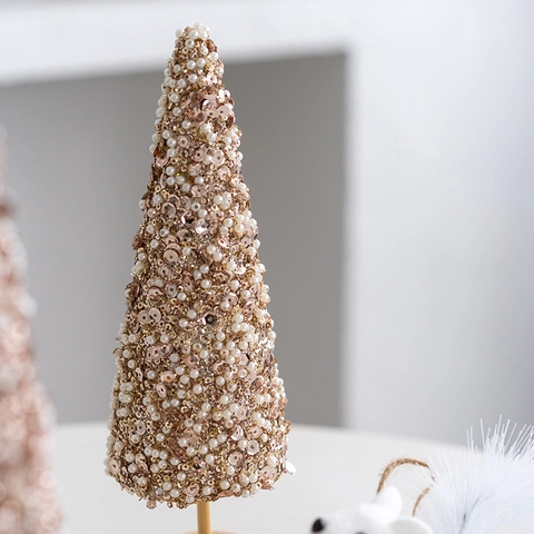 Mini Weihnachtsbaum Tischdekoration Künstlicher Schaumstoff Plüsch Baum Glitzernde Pailletten Künstliche Perle Feiertag Ornament
