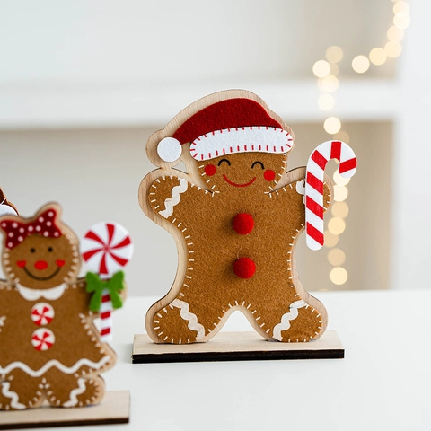 Weihnachten Lebkuchenmann Haus Tischdeko Filz Holz Xmas Figur Tischschmuck Für Feiertag Party Home Decor