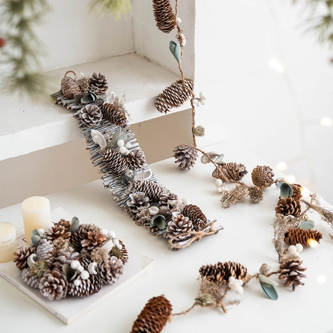 Natürlicher Tannenzapfen Kranz Weihnachten Rattan Hängende Dekoration Für Fenster Tischplatte Nordisch Winter Rustikales Ornament