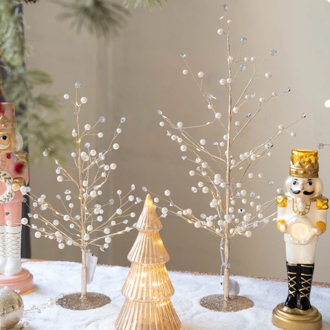 Acryl Weihnachtsbaum Ornament Golden Desktop Kranz Künstliche Perle Strass Zweig Für Feiertag Party Heim Dekoration