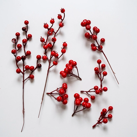 Künstliche Rote Beeren Zweige Schaumstoff Stechpalmenbeeren Stiele Für Weihnachtsbaum Dekoration Hochzeit Party Home Decor