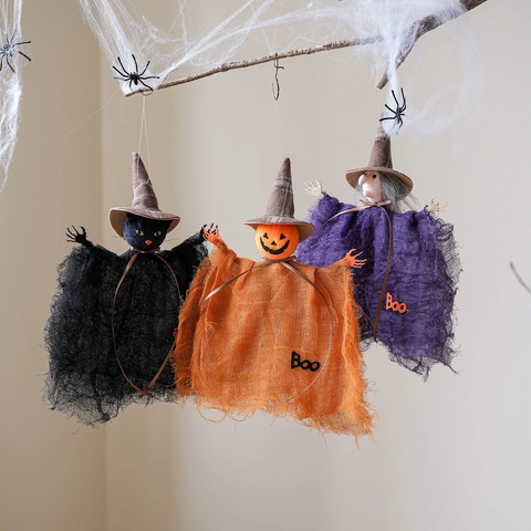 Decorazioni Halloween Fantasmi da Appendere Strega Zucca Gatto Nero Pendente in Rete Con Segno Boo Ornamenti per Festa