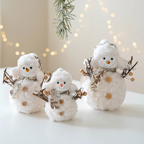 Poupée de Bonhomme de Neige de Noël en Peluche Figurine en Laine d'Agneau Décoration de Table pour Maison et Fête