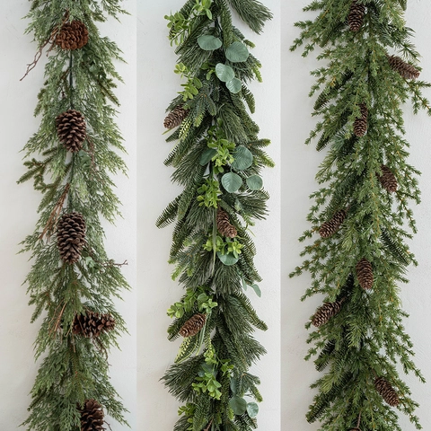 Ghirlanda Natalizia Artificiale Con Pigne Naturali Eucalipto Aghi PE Decorazione Camino Stile Foresta Casa