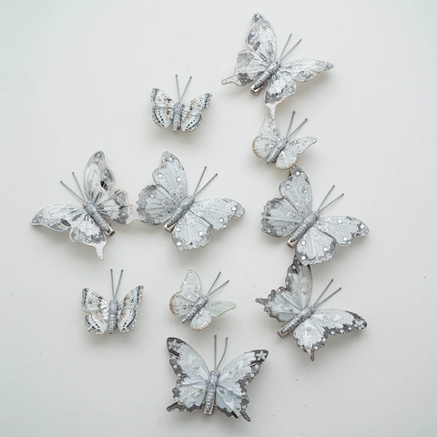 Weihnachtsdekoration Stoff Feder Schmetterling Anhänger Bunt Glitzer Künstliche Perle Ornamente Für Baum Dekor