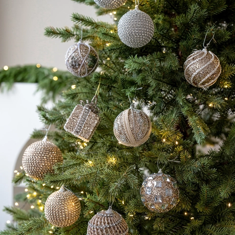 Champagner Gold Silber Weihnachtskugeln Schaumstoff Strass Glitzer Weihnachtsbaum Anhänger Feiertag Party Deko