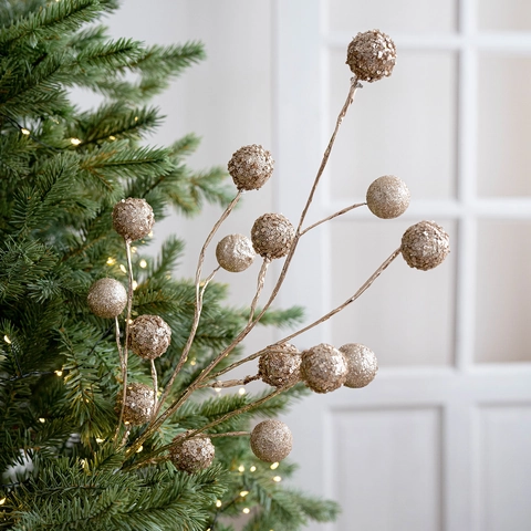 Rami di Bacche di Natale Artificiali Con Brillantini e Paillettes per Decorazione Fai-da-Te Albero di Natale e Ghirlande