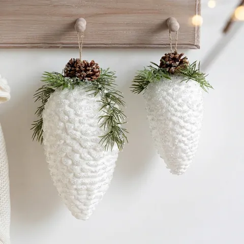 Grandi Decorazioni Natalizie a Forma di Pigna Glitterata Con Aghi di Pino Artificiali ed Effetto Neve per la Casa Albero di Natale Vetrina