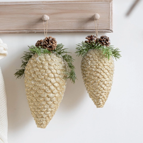 Grandi Decorazioni Natalizie a Forma di Pigna Glitterata Con Aghi di Pino Artificiali ed Effetto Neve per la Casa Albero di Natale Vetrina