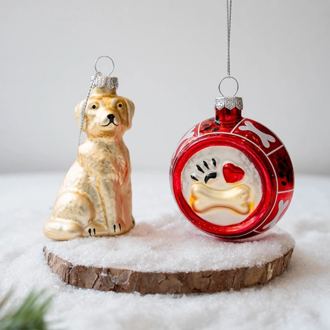Set di Ornamenti Natalizi Appesi in Vetro Camion Rosso Schiaccianoci Pupazzo di Neve Cane Decorazioni Albero Natale