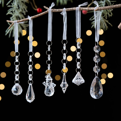 Clear Acrylic Christmas Snowflake Ornaments Crystal Icicle Pendants For Holiday Wedding Xmas Tree Hanging Decorations