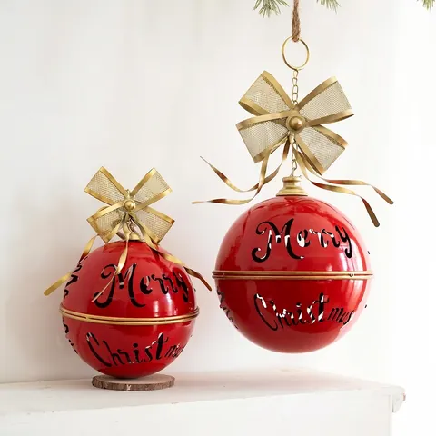 Large Metal Christmas Bell Hanging Decoration Red Gold Iron Ornaments With Ribbon Bow Jute Rope For Xmas Tree Mall Decor