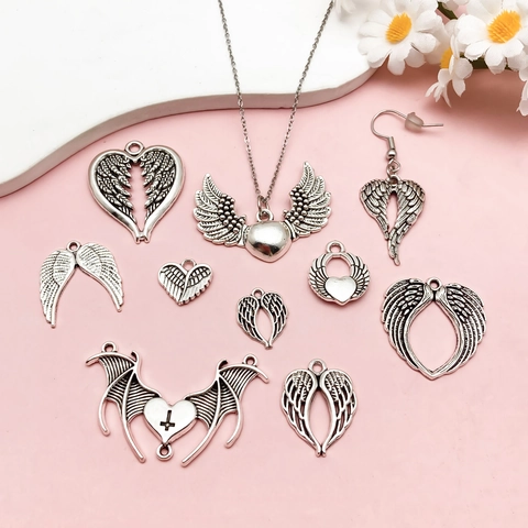 Punk Heart Wing Zinc Alloy Pendants Antique Silver Angel Bat Wings DIY Jewelry Making Accessories For Necklace Crafting