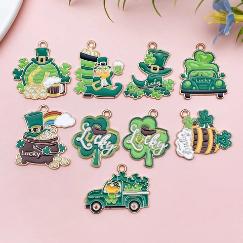 Breloques de la Saint-Patrick en Émail Trèfle Chapeau Bière Camion Pendentifs en Alliage pour Fabrication de Bijoux DIY