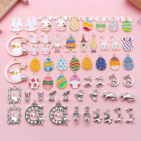 Alloy Enamel Easter Egg Rabbit Pendants Mixed Variety For DIY Jewelry Making Cartoon Animal Charms For Necklace Bracelet