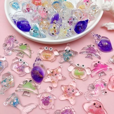 Pendentifs Lumineux en Résine Thème Océan Queue de Sirène Coquillage Étoile de Mer Brillent Dans le Noir pour Bijoux