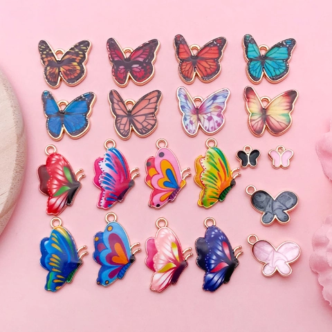 Breloques Papillon en Émail Coloré Alliage de Zinc Pendentifs de Fleurs Pour la Fabrication de Bijoux Collier Bracelet Femme