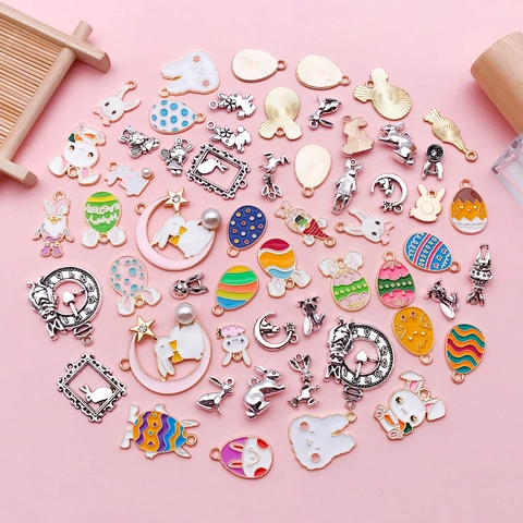 Alloy Enamel Easter Egg Rabbit Pendants Mixed Variety For DIY Jewelry Making Cartoon Animal Charms For Necklace Bracelet