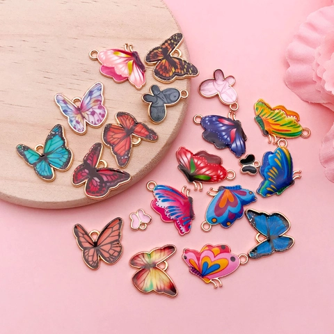 Breloques Papillon en Émail Coloré Alliage de Zinc Pendentifs de Fleurs Pour la Fabrication de Bijoux Collier Bracelet Femme