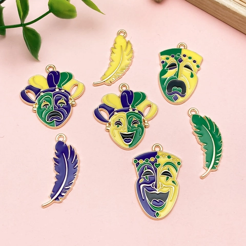 Mardi Gras DIY Enamel Zinc Alloy Mask Feather Pendants For Jewelry Making Necklace Bracelet Earring Craft Accessories
