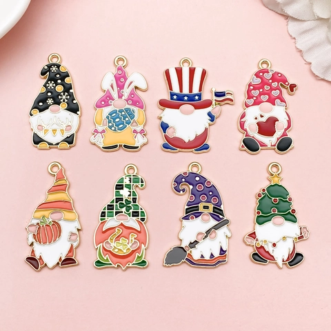 Festive Alloy Enamel Gnome Charms Set For DIY Jewelry Making Christmas Halloween Easter Saint Patrick Day Gnome Pendants