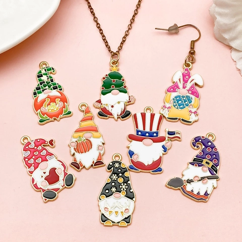 Festive Alloy Enamel Gnome Charms Set For DIY Jewelry Making Christmas Halloween Easter Saint Patrick Day Gnome Pendants