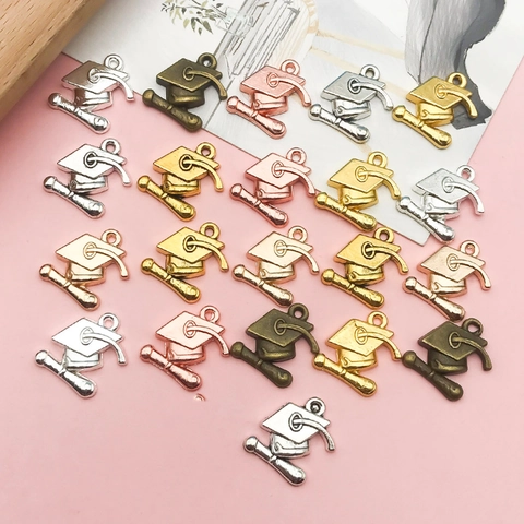 Graduation Doctoral Hat Scroll Zinc Alloy Charms For DIY Jewelry Making Keychain Pendants Graduation Season Gift For Students