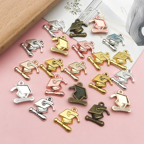 Graduation Doctoral Hat Scroll Zinc Alloy Charms For DIY Jewelry Making Keychain Pendants Graduation Season Gift For Students
