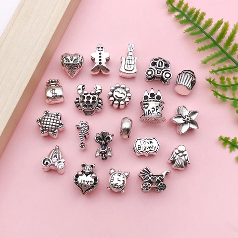 Vintage Antique Silver Zinc Alloy Large Hole Charms Set Heart Sunflower Pumpkin Carriage Birthday Cake Snowman DIY Jewelry Making Beads For Bracelets