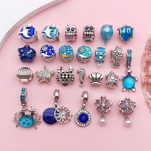 Emaille Zinklegierung Meeresbewohner DIY Großlochperlen Hai Schildkröte Krabbe Seestern Muschel Anhänger Für Schmuckherstellung Charms