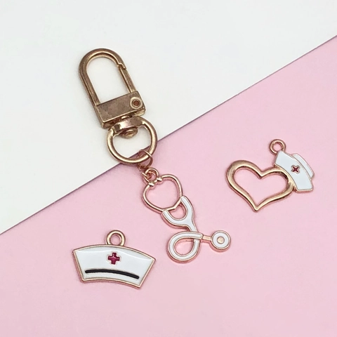 Medical Theme Enamel Alloy Pendants DIY Jewelry Charms Nurse Hat Syringe Stethoscope Thermometer For Keychain Necklace Making Kit