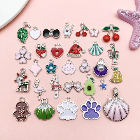 Cute Zinc Alloy Enamel Charms Pendants Mixed Sweet Flower Bow Fruit Animal Designs For DIY Jewelry Making Bracelet Necklace Accessories