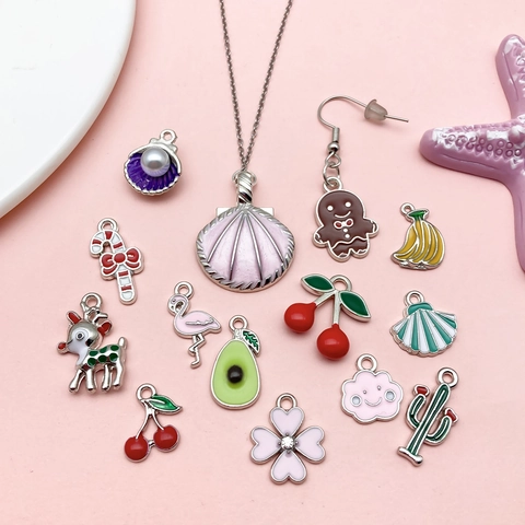 Cute Zinc Alloy Enamel Charms Pendants Mixed Sweet Flower Bow Fruit Animal Designs For DIY Jewelry Making Bracelet Necklace Accessories