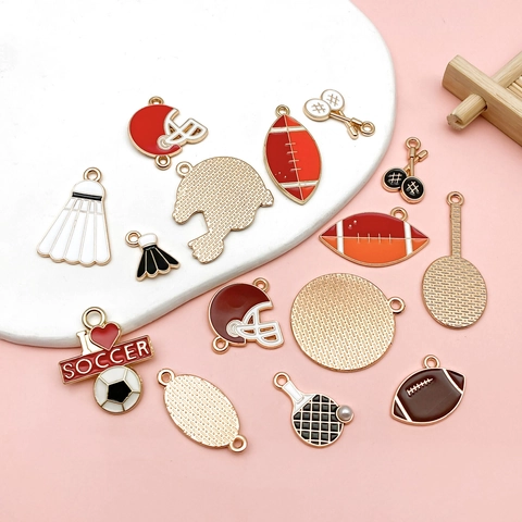 Enamel Zinc Alloy Sports Charms DIY Jewelry Making Football Basketball Baseball Badminton Pendants For Keychain Bracelet Necklace